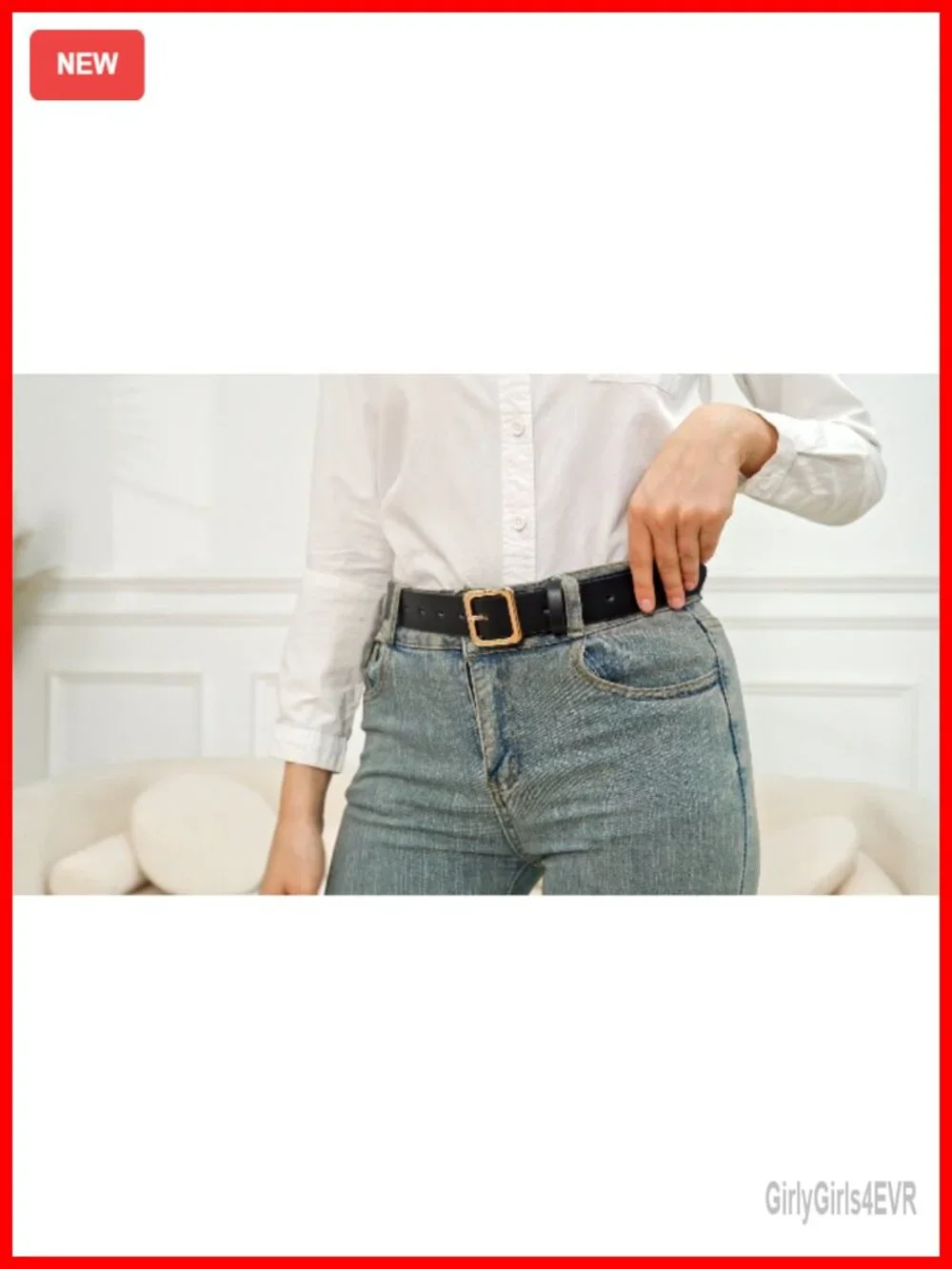 Women's Faux Leather Belt with Square Buckle for Jeans & Dresses